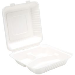 9" Bagasse 3 Compartment Meal Box