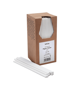 8 Inch 6mm Bore Paper Straw - WHITE Pk 250