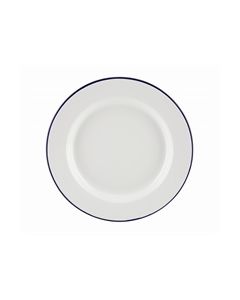 White & Blue Enamel Wide Rim Plate 26cm