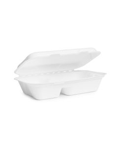9 x 6in 2-comp bagasse clamshell