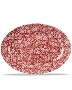 Cranberry Victorian Calico Oval Dish 14.3"