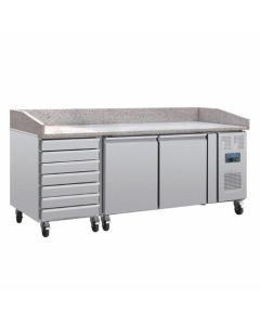 Polar U-Series Double Door Pizza Counter with Granite Top and Dough Drawers 290Ltr