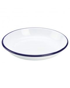 White & Blue Enamel 18cm Rice/Pasta Plate 