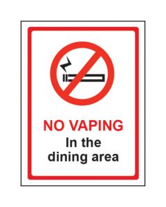 No Vaping In The Dining Area Sign - Window Sticker Vinyl