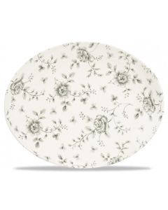 Grey Rose Chintz Oval Plate 12.5"