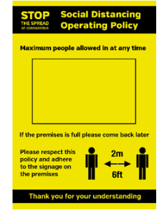 A1 Size Waterproof Poster: Social Distancing Operating Policy