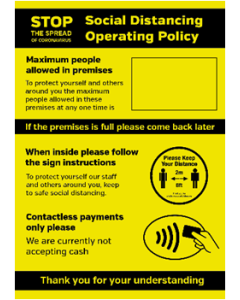 A4 Size: Social Distancing Contactless Only Operating Policy