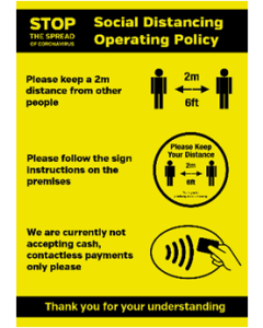 A3 Size: Shops & Retail Social Distancing Operating Policy Waterproof poster