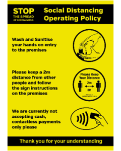 A4 Size Social Distancing & Sanitize Operating Policy Poster