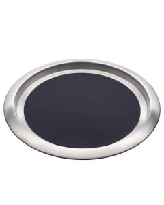 Stainless Steel Non-Slip Round Tray 14" Silver & Black