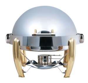 Elia Medium Round Roll Top Chafing Dish with Brass Accents-0