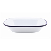 White & Blue Enamel Pie Dish 20cm-0