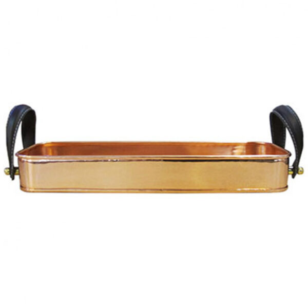 Copper Tray with Leather Look Handles