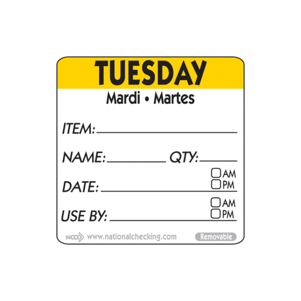 50mm Tuesday Removable Day Label (500)-19563