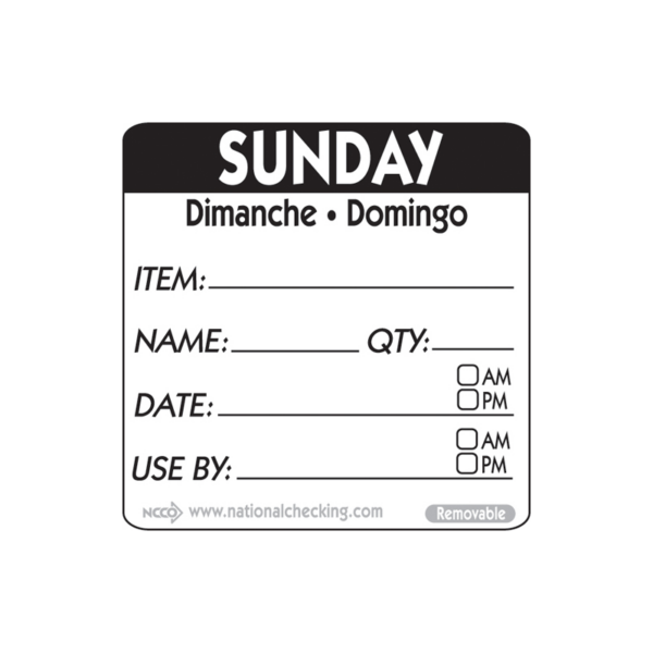 50mm Sunday Removable Day Label (500)-19568