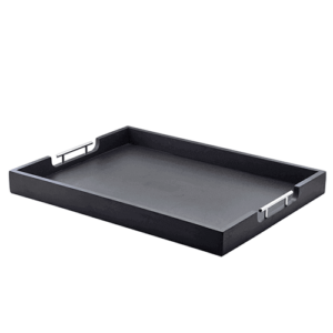 GenWare Solid Black Butlers Tray with Metal Handles 65 x 49cm-0