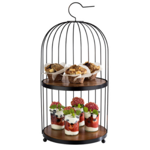 Black Metal ‘Birdcage’ Buffet Stand, 2 x Acacia Wood Panels-0