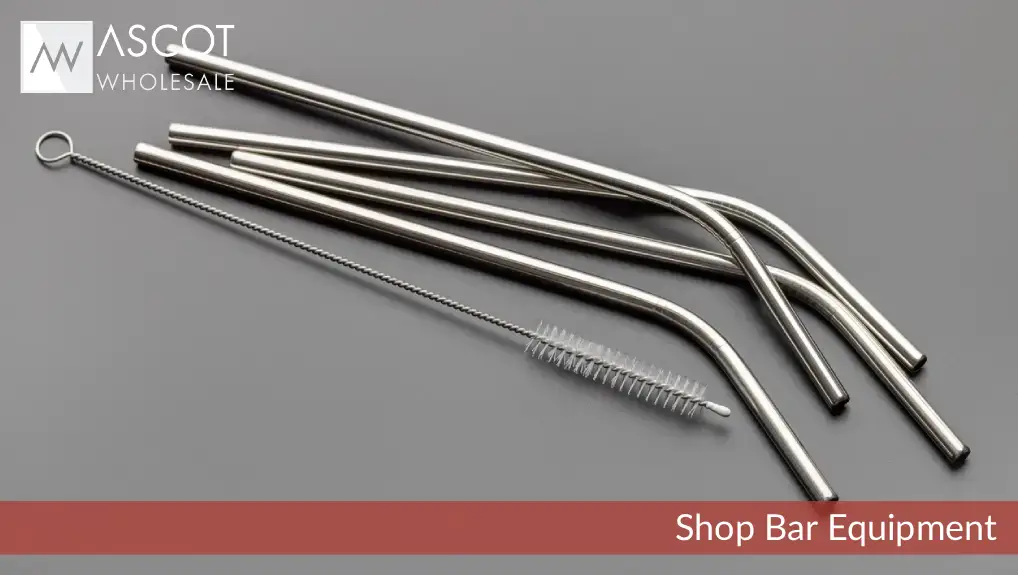 Close up image of a selection of steel straws part of the eco-friendly bar equipment