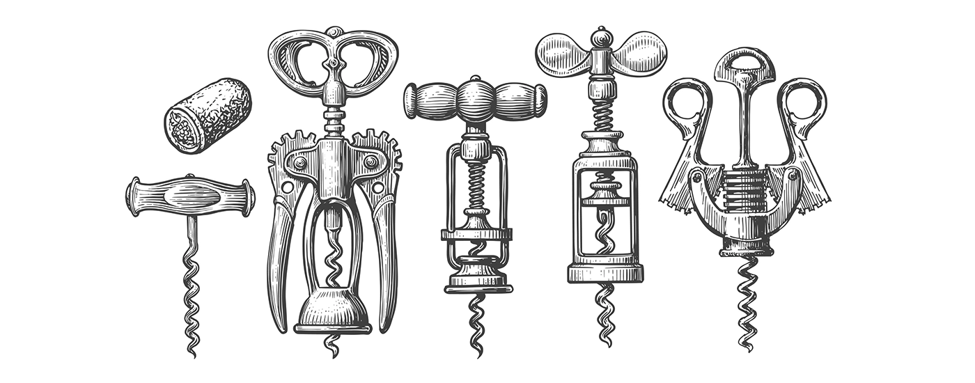 Image of a Wine opener and cork, Corkscrew for wine bottle, set.