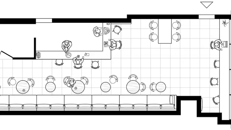 Line drawing illustration of a bar set in black and white