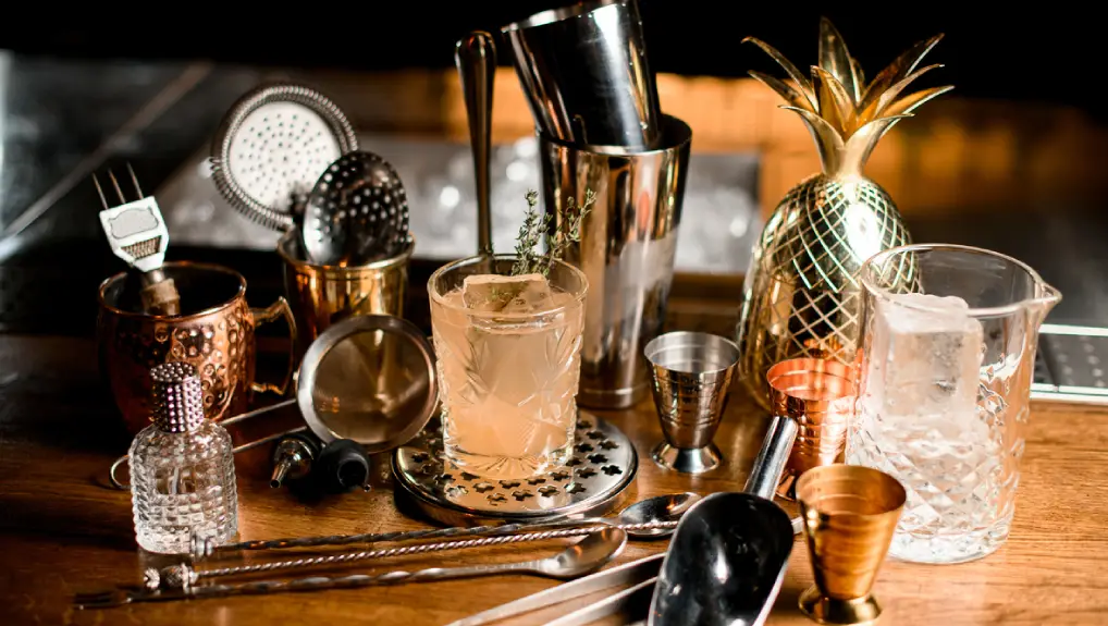An image of a variety of professional bar tools used to make a plethora of cocktails