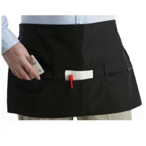 BonChef Classic Black Square Edge Short Apron with Zip Pocket