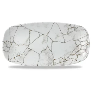 Churchill Studio Prints Kintsugi Agate Grey Oblong Chefs' Plate 15.3 x 29.8cm/11.75 x 6"