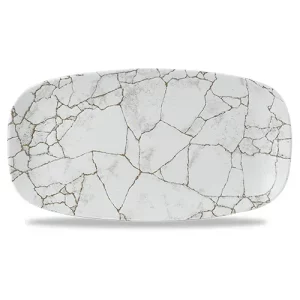 Churchill Studio Prints Kintsugi Agate Grey Oblong Chefs' Plate 18.9 x 35.5cm/7.38 x 13.88"