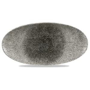 Churchill Studio Prints Raku Quartz Black Oval Chefs' Plate 17.3 x 34.7cm/6.75 x 13.63"