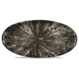 Churchill Studio Prints Stone Quartz Black Oval Chefs' Plate 17.3 x 34.7cm/6.75 x 13.63"