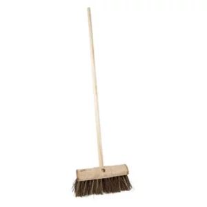 Half Round Wooden Yard Broom Stiff Bristle 13" With 55" Handle