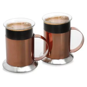 La Cafetière Glass Polished Copper Finish Glass Cups, Set of Two, 200ml/6.8oz