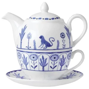 Steelite Sultan's Garden Blue Coupe Tea For One Set (Cup & Teapot)