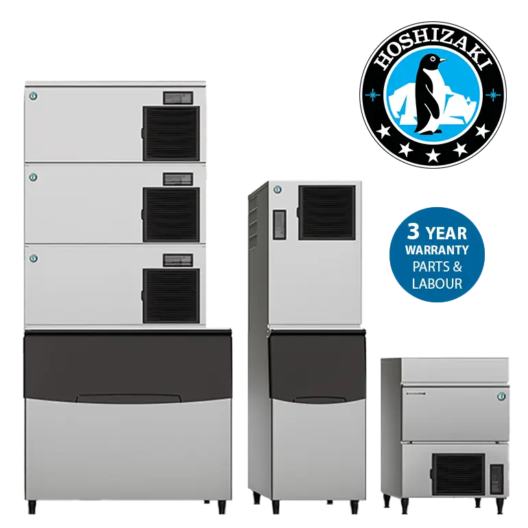 image of a range of silver coloured Hoshizaki Ice machines