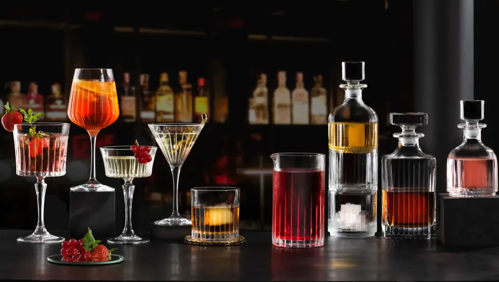 Steelite and Utopia Lifestyle Image of Vintage Glassware vs modern glassware