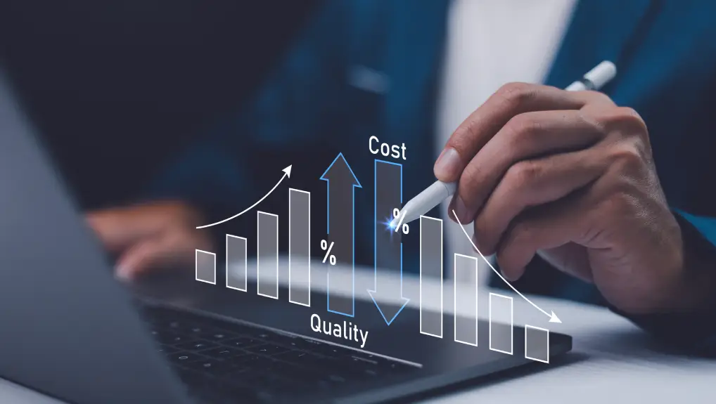 Cost and quality control, business strategy and project management concept