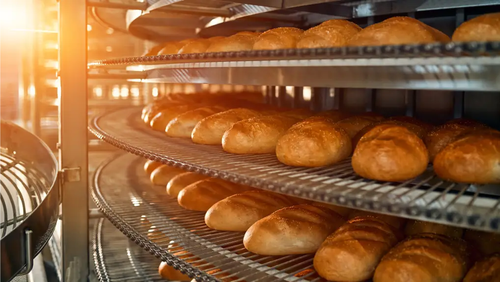 Image of bread in a commercial oven- troubleshoot catering equipment issues