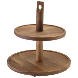 GenWare Acacia Wood Two Tier Cake Stand