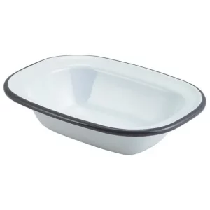 GenWare Enamel Rectangular Pie Dish White with Grey Rim 16cm/6.3"