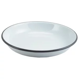 GenWare Enamel Rice/Pasta Plate White with Grey Rim 20cm/7.9"