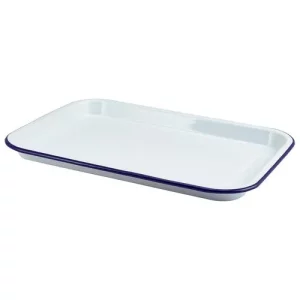 GenWare Enamel Serving Tray White with Blue Rim 33.5 x 23.5 x 2.2cm/13.2 x 9.3 x 0.9"