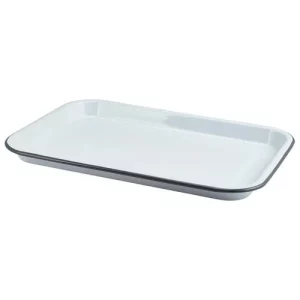 GenWare Enamel Serving Tray White with Grey Rim 33.5 x 23.5 x 2.2cm/13.2 x 9.3 x 0.9"