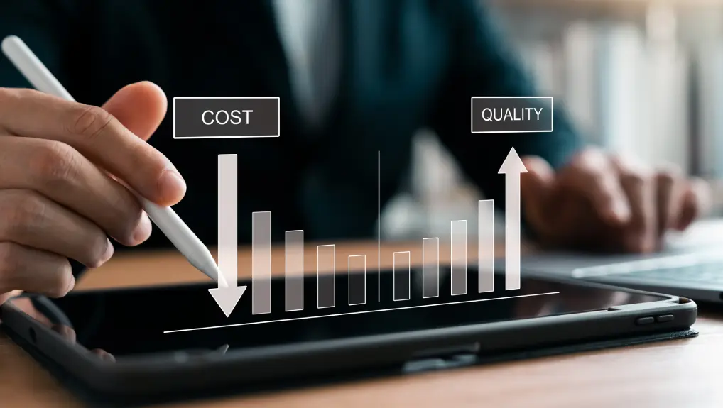 image of Better quality control and cost reduction, Businessman using laptop and tablet to analyze company growth, arrow graph, business growth and cost reduction in the future efficiently.
eco friendly disposable catering supplies