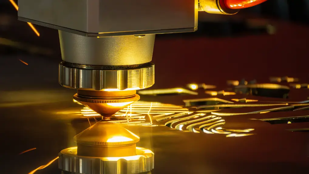 image of Close up scene the fiber laser cutting machine cut the stainless steel