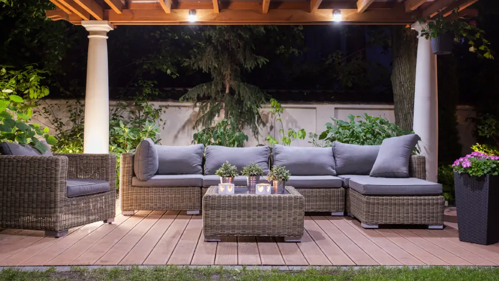 view of modern patio at night- Seating and Comfort Options