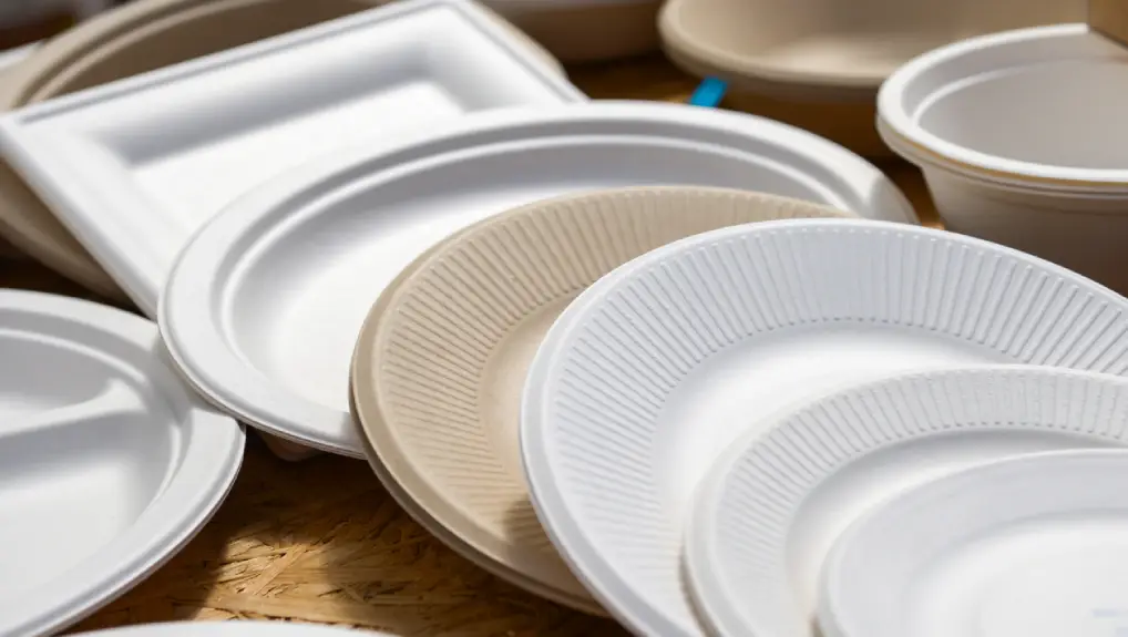 variety of paper disposable plates of different colours- environmental impact of wholesale disposables