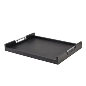 GenWare Solid Black Low Wall Butlers Tray with Metal Handles 54.5 x 44cm/21.5 x 17"