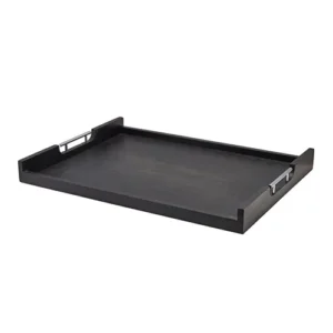 GenWare Solid Black Low Wall Butlers Tray with Metal Handles 65 x 49cm/25.5 x 19"