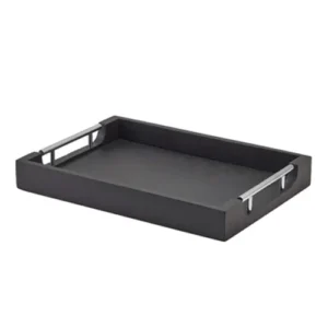 GenWare Solid Black Tray with Metal Handles 35 x 25cm/14 x 10"