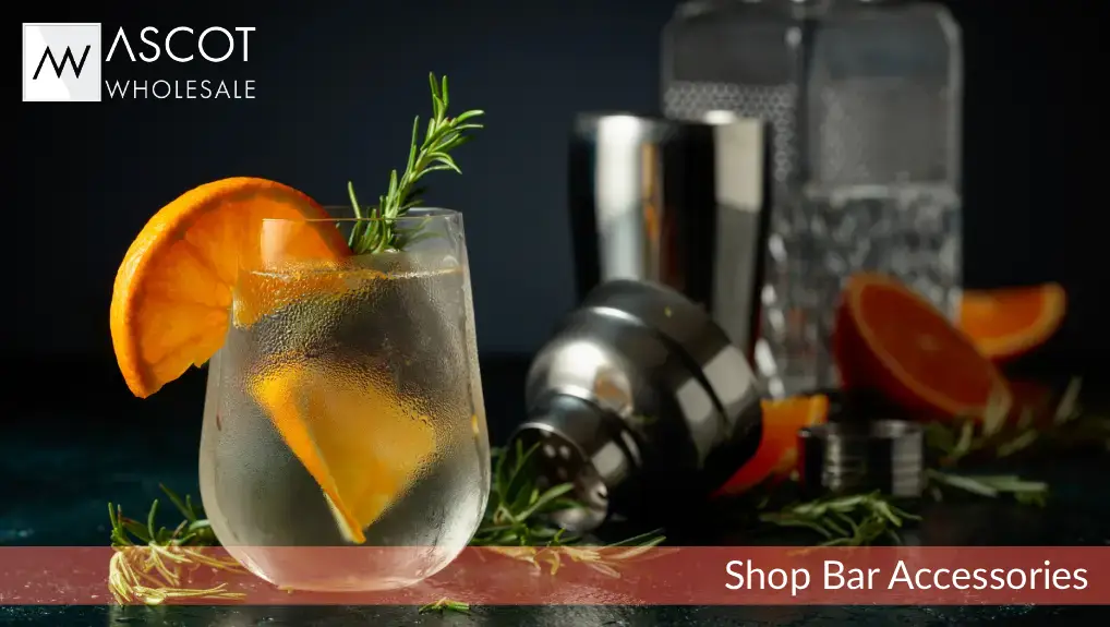 Image of Cocktail glass and bar accessories